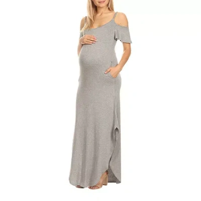White Mark Womens Plus Maternity Scoop Neck Short Sleeve Cold Shoulder Maxi Dress In Gray