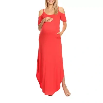 White Mark Womens Plus Maternity Scoop Neck Short Sleeve Cold Shoulder Maxi Dress In Red