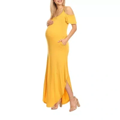 White Mark Womens Plus Maternity Scoop Neck Short Sleeve Cold Shoulder Maxi Dress In Yellow