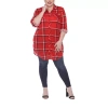 White Mark Womens Plus Roll Tab Long Sleeve Loose Fit Stretch Fabric Button-down Shirt In Red