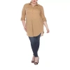 White Mark Womens Plus Roll Tab Long Sleeve Regular Fit Stretch Fabric Button-down Shirt In Brown