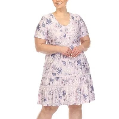 White Mark Womens Plus Scoop Neck Short Sleeve Fitted Floral Fit + Flare Dress In Brown