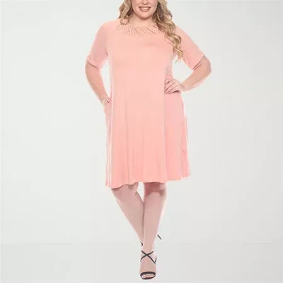 White Mark Womens Plus Short Sleeve A-line Dress In Pink