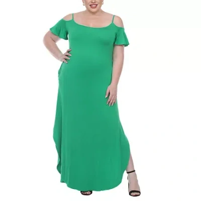 White Mark Womens Plus Short Sleeve Maxi Dress In Green