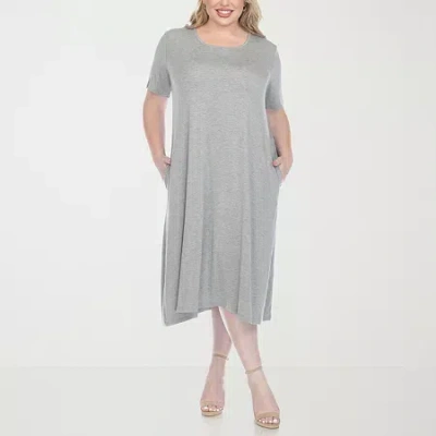 White Mark Womens Plus Short Sleeve Midi A-line Dress In Gray