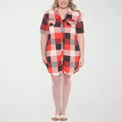 White Mark Womens Plus Short Sleeve Plaid Shirt Dress In Red