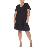 White Mark Plus Size Short Sleeve V-neck Tiered Midi Dress In Black