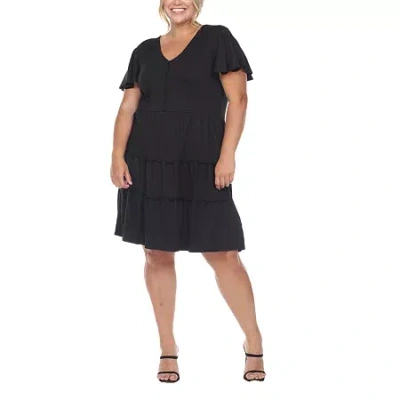 White Mark Womens Plus Short Sleeve Sundress In Black