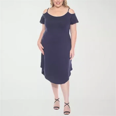 White Mark Womens Plus Short Sleeve Sundress In Blue