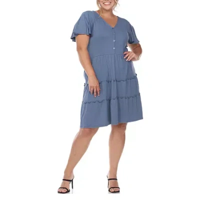 White Mark Womens Plus Short Sleeve Sundress In Blue