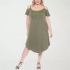 White Mark Plus Size Casual Scoop Neck Flutter Sleeve Knee Length Dress In Green