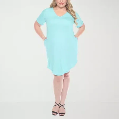 White Mark Womens Plus Short Sleeve T-shirt Dress In Blue
