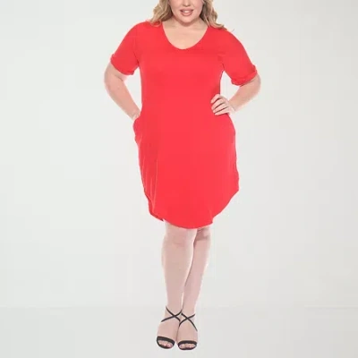 White Mark Womens Plus Short Sleeve T-shirt Dress In Red