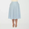 White Mark Womens Plus Stretch Fabric Midi Flared Skirt In Blue