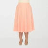 White Mark Womens Plus Stretch Fabric Midi Flared Skirt In Orange