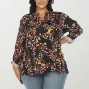 White Mark Plus Size Paisley Button Front Tunic Top In Black