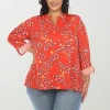 White Mark Womens Plus V Neck Long Sleeve Blouse In Red