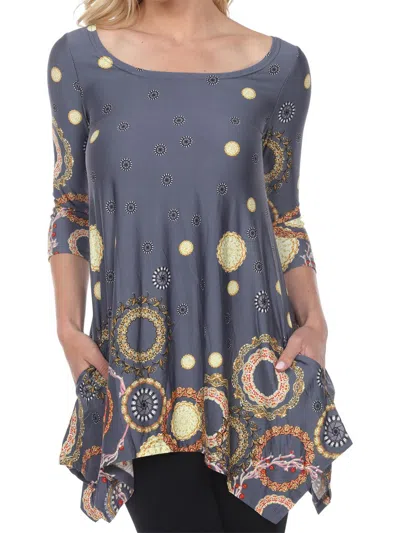 White Mark Womens Printed Elbow Sleeve Tunic Top In Grey