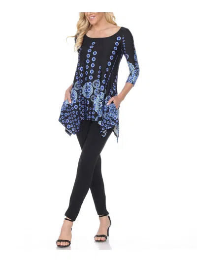 White Mark Womens Printed Elbow Sleeve Tunic Top In Multi