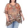 White Mark Plus Size Short Caftan With Tie-up Neckline In Beige