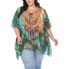 White Mark Plus Size Short Caftan With Tie-up Neckline In Multi
