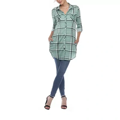 White Mark Womens Roll Tab Long Sleeve Regular Fit Button-down Shirt In Green