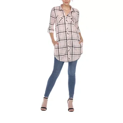 White Mark Womens Roll Tab Long Sleeve Regular Fit Button-down Shirt In Pink