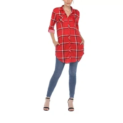 White Mark Womens Roll Tab Long Sleeve Regular Fit Button-down Shirt In Red