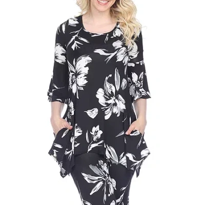 White Mark Womens Round Neck 3/4 Sleeve Tunic Top In Black
