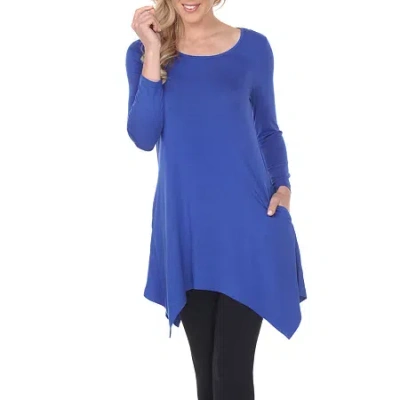 White Mark Womens Round Neck 3/4 Sleeve Tunic Top In Blue