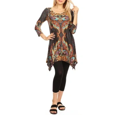 White Mark Womens Round Neck 3/4 Sleeve Tunic Top In Multi
