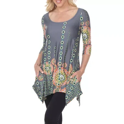 White Mark Womens Round Neck 3/4 Sleeve Tunic Top In Gray