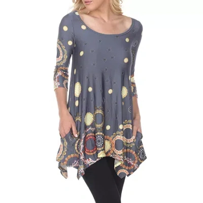 White Mark Womens Round Neck 3/4 Sleeve Tunic Top In Gray
