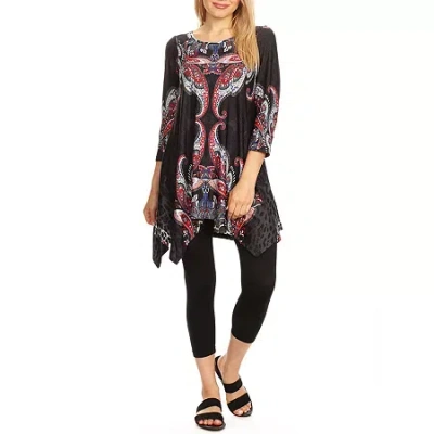 White Mark Womens Round Neck 3/4 Sleeve Tunic Top In Black