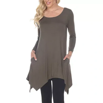 White Mark Womens Round Neck 3/4 Sleeve Tunic Top In Green