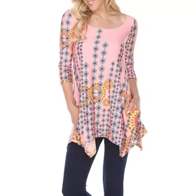 White Mark Womens Round Neck 3/4 Sleeve Tunic Top In Pink