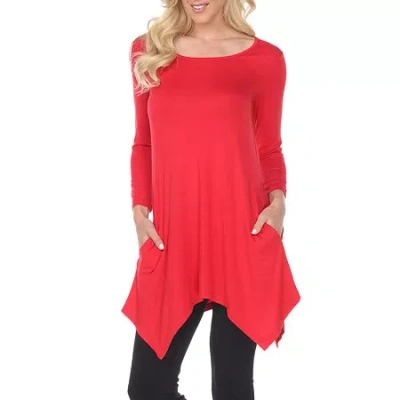 White Mark Womens Round Neck 3/4 Sleeve Tunic Top In Red