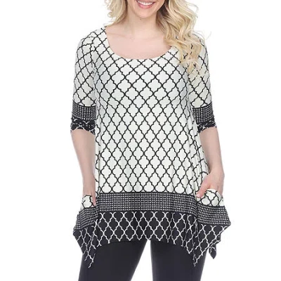 White Mark Womens Round Neck 3/4 Sleeve Tunic Top In Multi