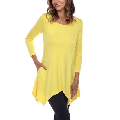 White Mark Womens Round Neck 3/4 Sleeve Tunic Top In Yellow