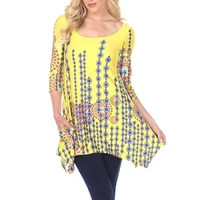 White Mark Womens Round Neck 3/4 Sleeve Tunic Top In Yellow
