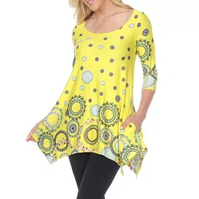 White Mark Womens Round Neck 3/4 Sleeve Tunic Top In Yellow
