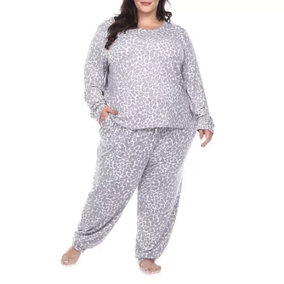 White Mark Womens Round Neck Long Sleeve 2-pc. Plus Pajama Set In Gray