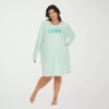 White Mark Womens Round Neck Long Sleeve Plus Nightgown In Green