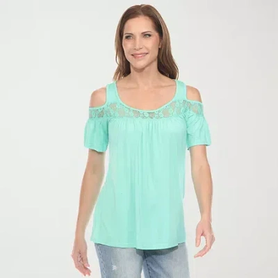 White Mark Womens Round Neck Short Sleeve Blouse In Multi