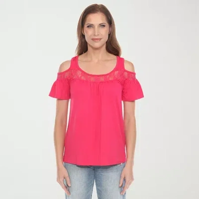 White Mark Womens Round Neck Short Sleeve Blouse In Animal Print