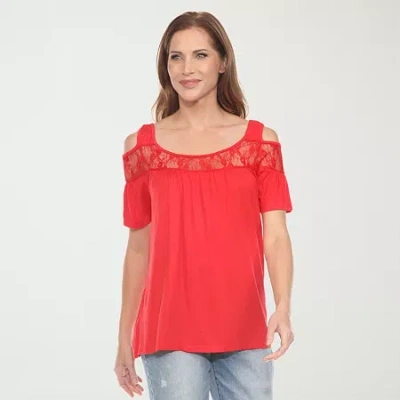 White Mark Womens Round Neck Short Sleeve Blouse In Multi