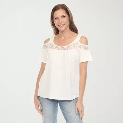 White Mark Womens Round Neck Short Sleeve Blouse In Multi