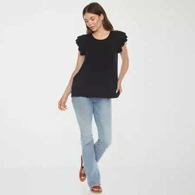 White Mark Womens Round Neck Short Sleeve Tunic Top In Black