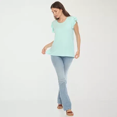 White Mark Womens Round Neck Short Sleeve Tunic Top In Green