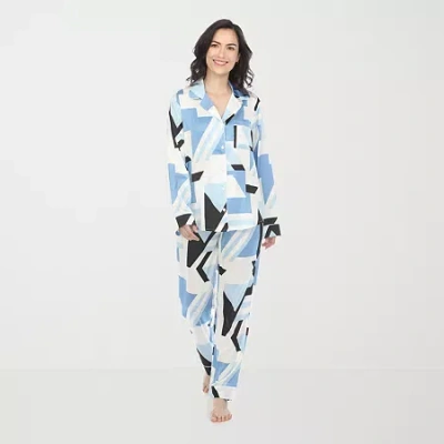 White Mark Womens Satin Long Sleeve 2-pc. Pajama Set In Blue